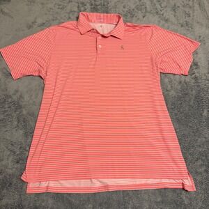 B DRADDY SPORT Mens XL Coral White Striped Golf‎ Polo Shirt Streamsong Resort